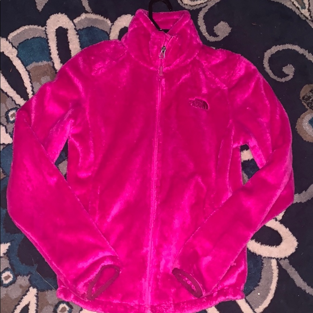 North face fuzzy pink jacket